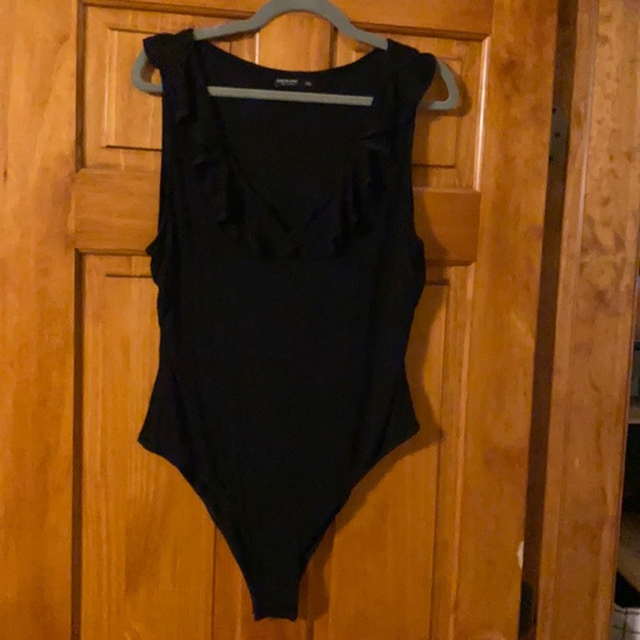 Black ruffled jersey knit bodysuit